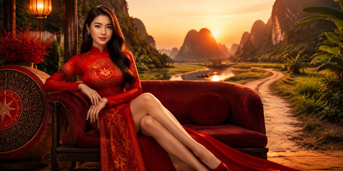 Người phụ nữ mặc áo dài Ninh Bình đang đăng ký tài khoản nhận thưởng trực tuyến
